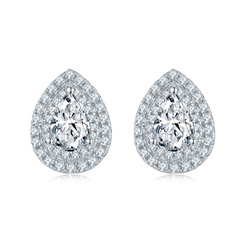 Luxurious Soleste Halo 0.5 Carat Pear Drop Moissanite Studs Earrings