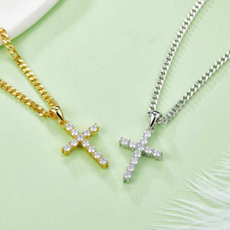 Classical Crucifix 3.0mm Moissanite Silver Necklace