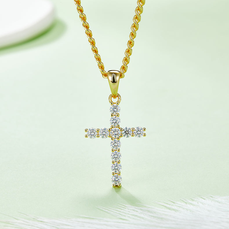 Classical Crucifix 3.0mm Moissanite Silver Necklace