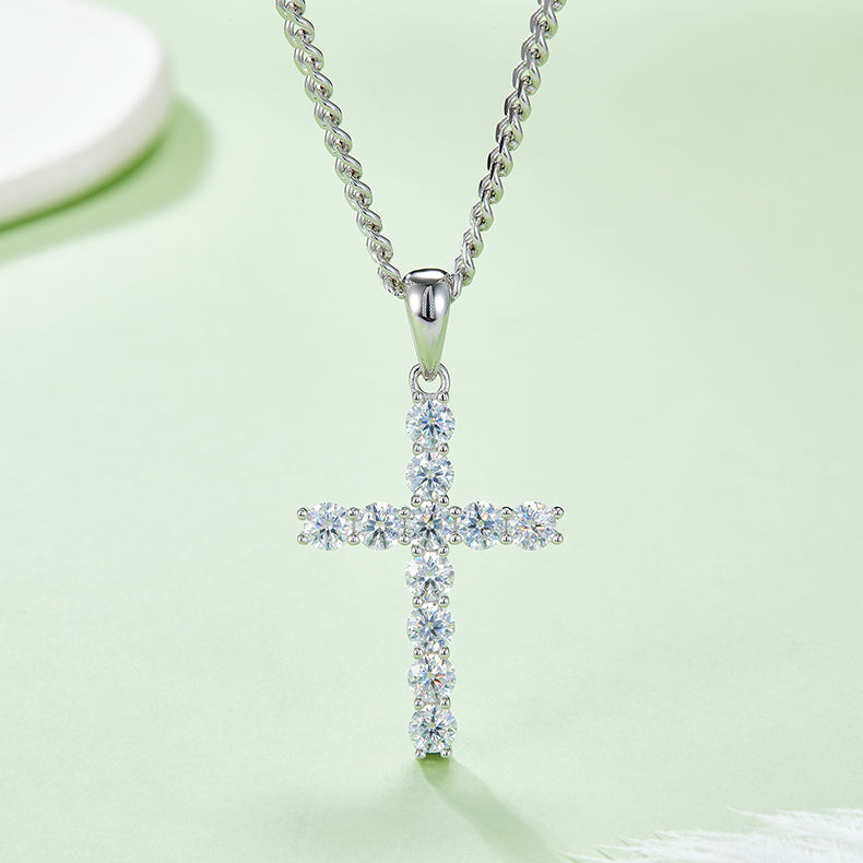 Classical Crucifix 4.0mm Moissanite Silver Necklace