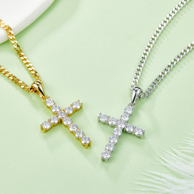 Classical Crucifix 4.0mm Moissanite Silver Necklace