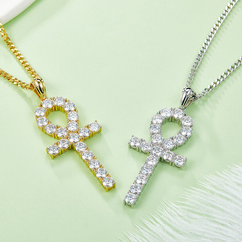 Fashion Crucifix 5.0mm Moissanite Silver Necklace