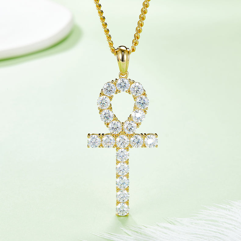 Fashion Crucifix 5.0mm Moissanite Silver Necklace