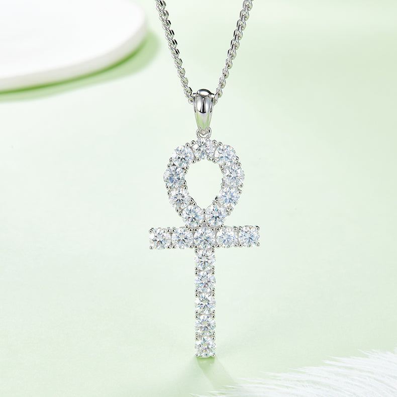 Fashion Crucifix 5.0mm Moissanite Silver Necklace