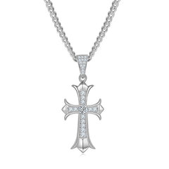 Vintage Crucifix 3.0mm Moissanite Silver Necklace