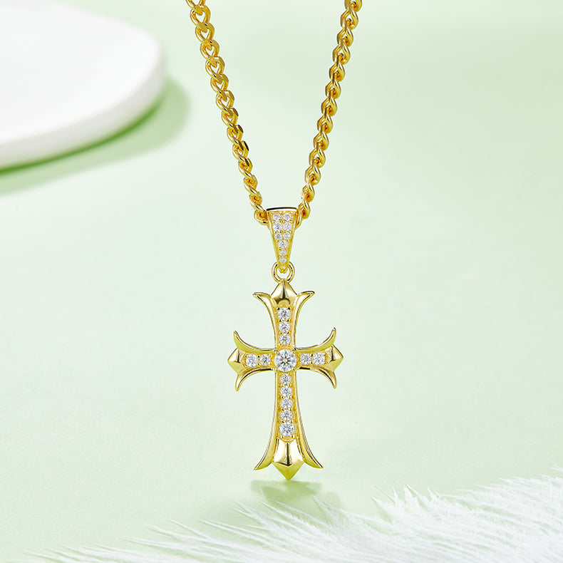 Vintage Crucifix 3.0mm Moissanite Silver Necklace