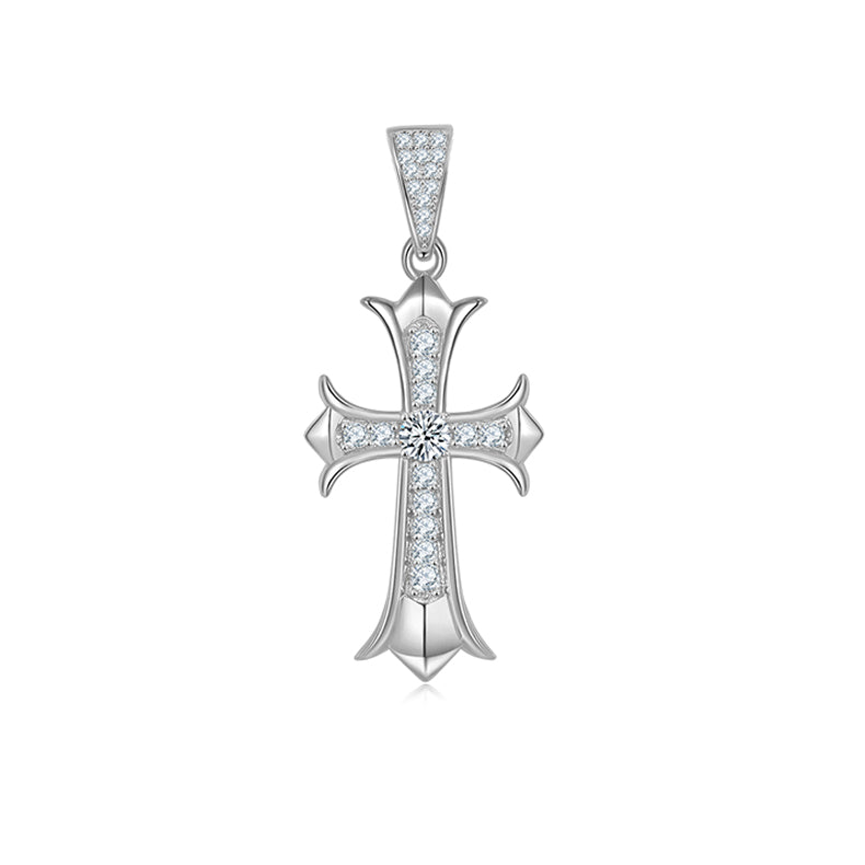 Vintage Crucifix 3.0mm Moissanite Silver Necklace