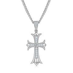 Vintage Crucifix 4.0mm Moissanite Silver Necklace