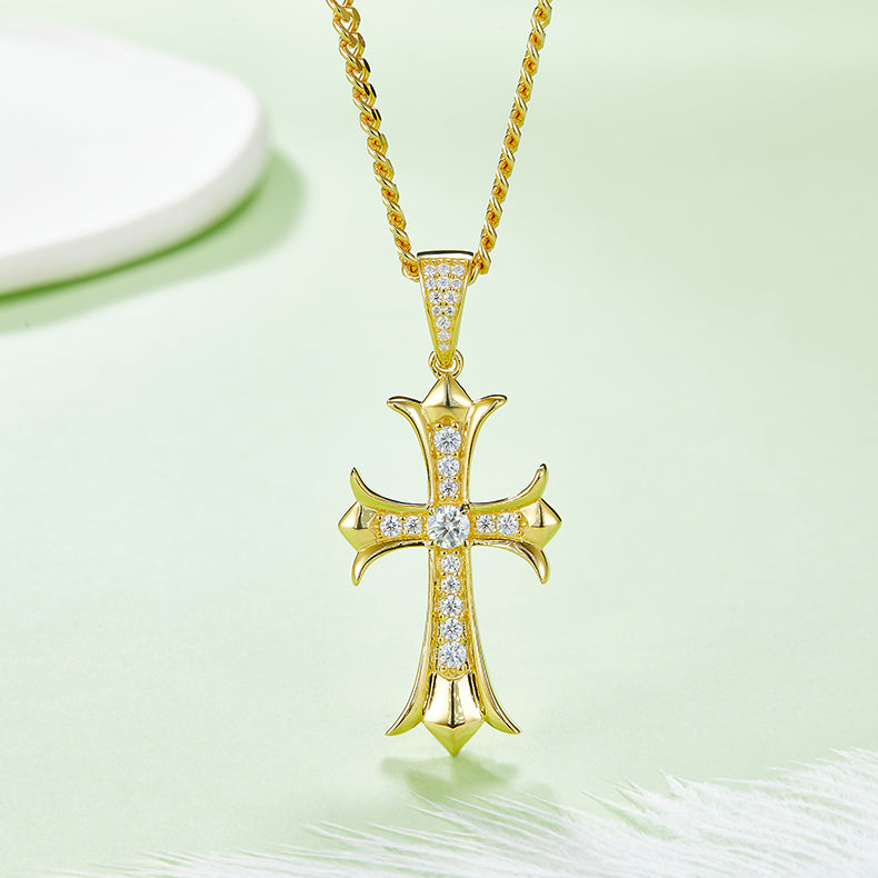 Vintage Crucifix 4.0mm Moissanite Silver Necklace