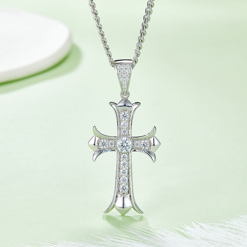 Vintage Crucifix 5.0mm Moissanite Silver Necklace