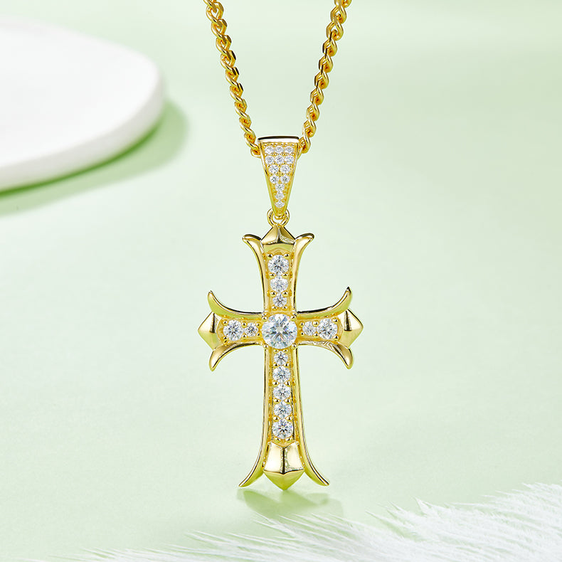 Vintage Crucifix 5.0mm Moissanite Silver Necklace