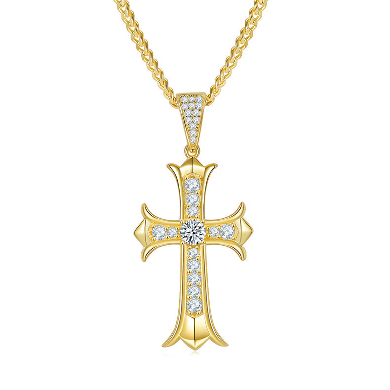 Vintage Crucifix 5.0mm Moissanite Silver Necklace