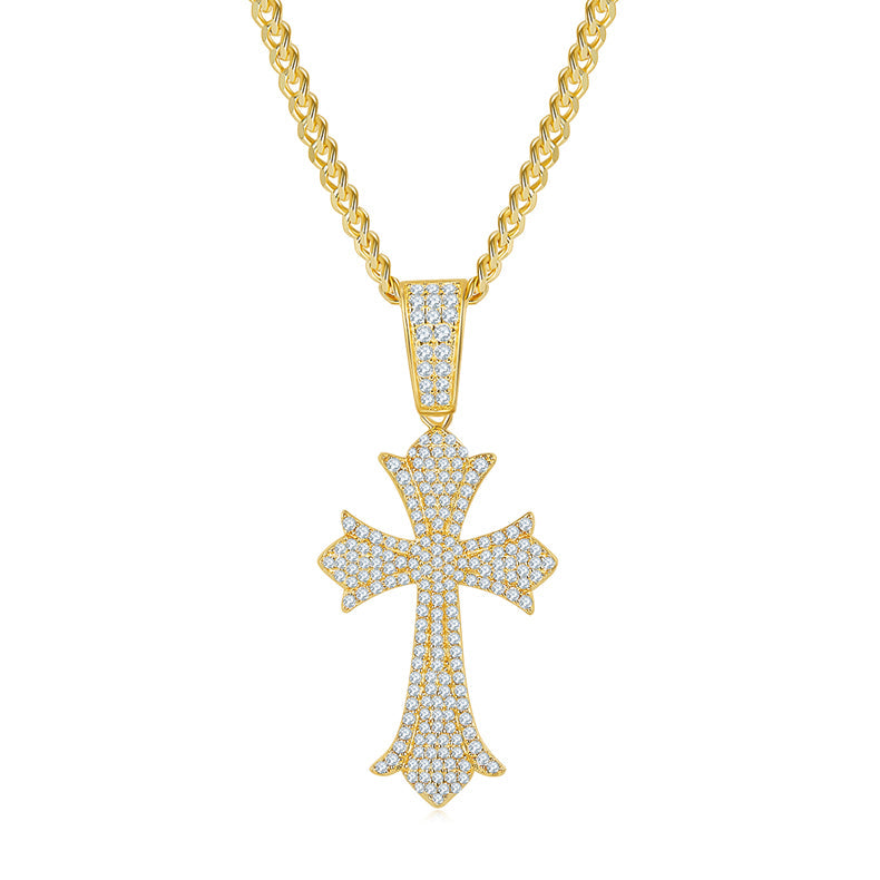 Luxurious Vintage Crucifix Small Round Cut Moissanite Necklace