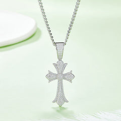 Luxurious Vintage Crucifix Small Round Cut Moissanite Necklace