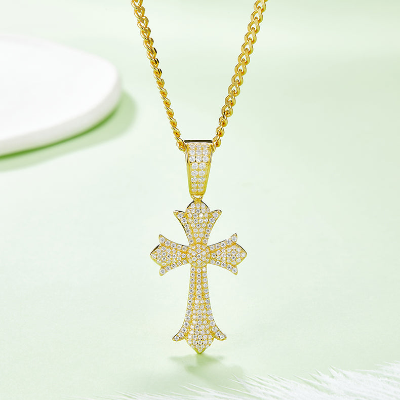 Luxurious Vintage Crucifix Small Round Cut Moissanite Necklace