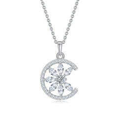 C Shape Sunflower Moissanite Silver Necklace