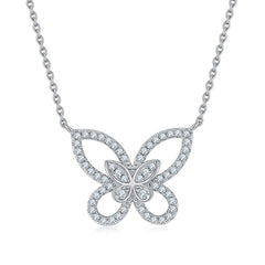 Hollow Butterfly Moissanite Silver Necklace