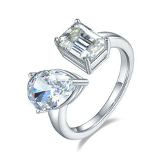 2.0 Carat Pear Shape and Rectangle Moissanite Ring