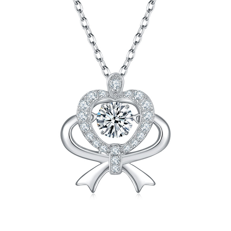 Heart Shape Bowknot 0.5 Carat Round Cut Moissanite Necklace