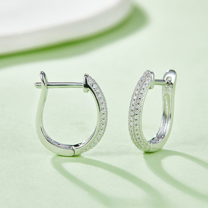 U Shape Three Half Row 0.3 Carat Moissanite Hoop Earrings