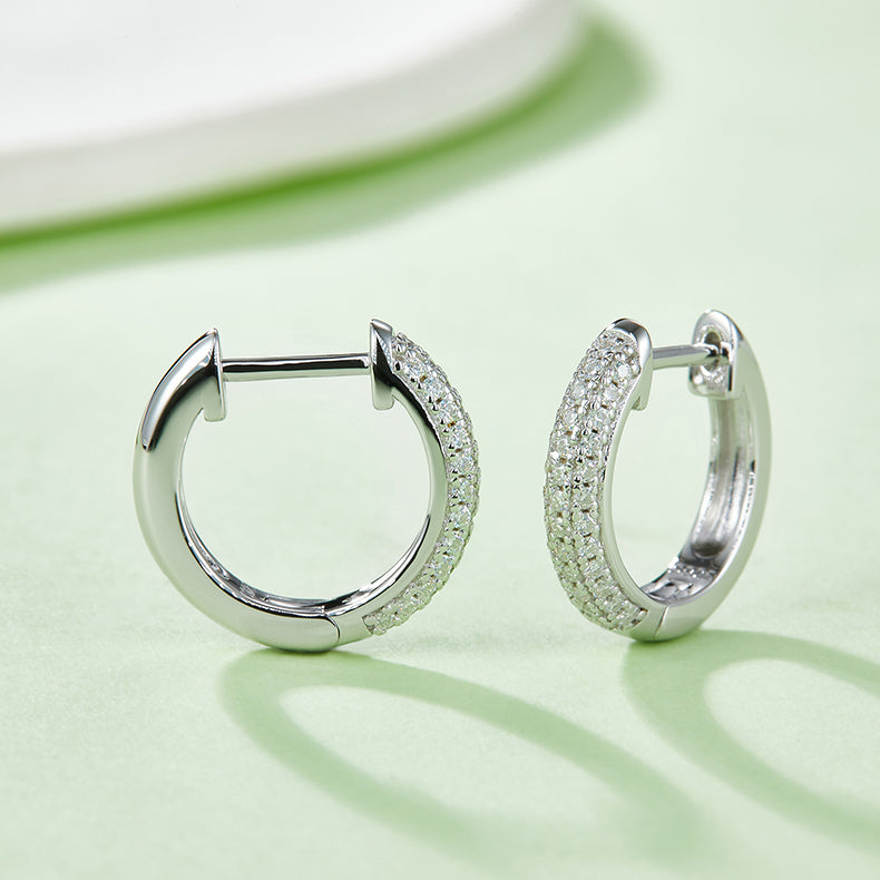 Half Three Row 0.37 Carat Moissanite Hoop Earrings