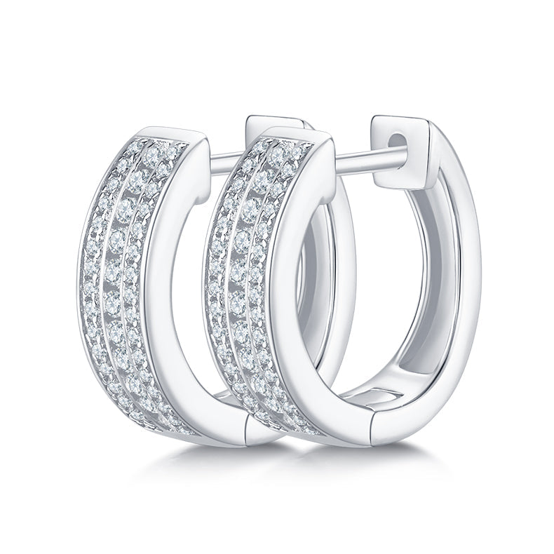 Three Half Row 0.37 Carat Moissanite Hoop Earrings