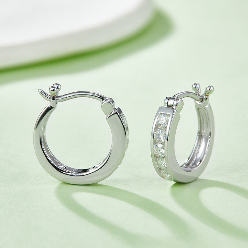 Single Half Row 0.45 Carat Moissanite Hoop Earrings