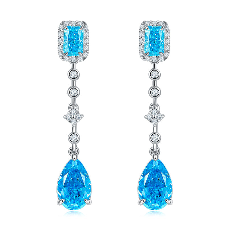 5.0 Carat Rectangle and Pear Shape Zircon Tassel Drop Earrings