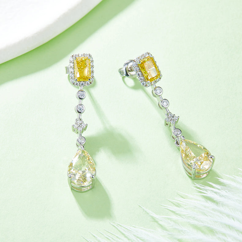 5.0 Carat Rectangle and Pear Shape Zircon Tassel Drop Earrings