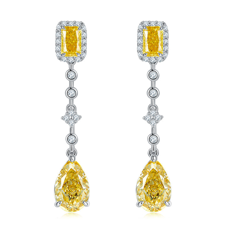 5.0 Carat Rectangle and Pear Shape Zircon Tassel Drop Earrings