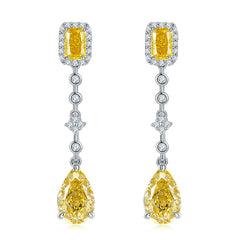 5.0 Carat Rectangle and Pear Shape Zircon Tassel Drop Earrings