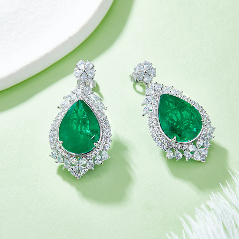 Gorgeous Halo Water Drop Green Zircon Drop Earrings