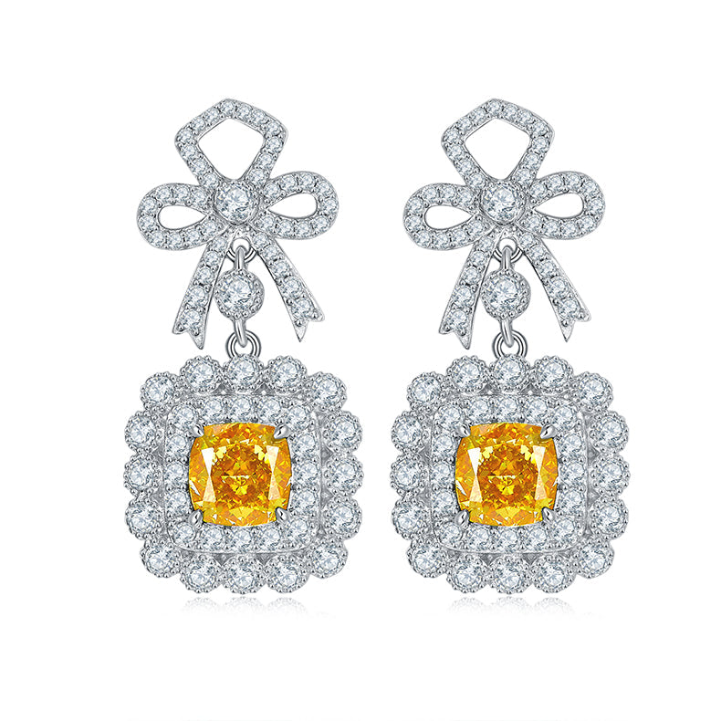 Bowknot Luxury Halo 12.7 Carat Cushion Cut Zircon Drop Earrings