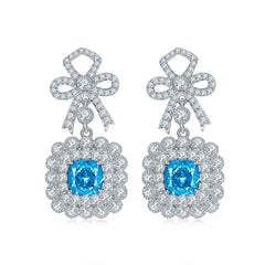 Bowknot Luxury Halo 12.7 Carat Cushion Cut Zircon Drop Earrings