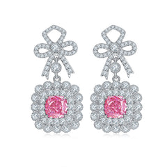 Bowknot Luxury Halo 12.7 Carat Cushion Cut Zircon Drop Earrings