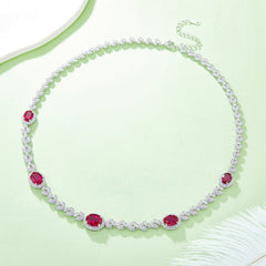 Leaf Oval Cut Lab Created Ruby Necklace