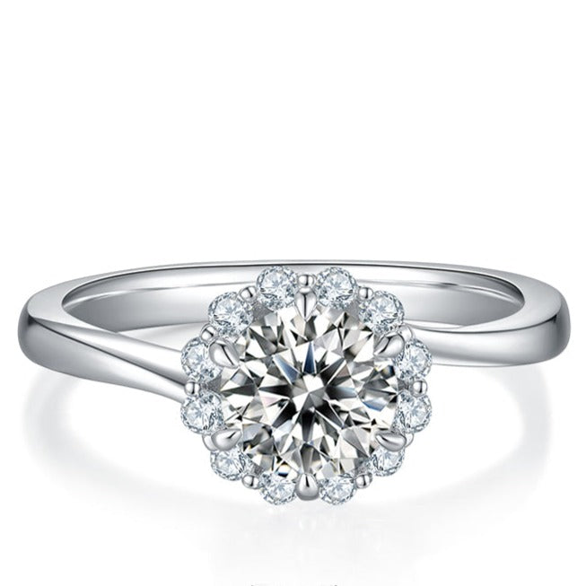 Twist Arm Flower 1.0Carat Round Cut Moissanite Ring