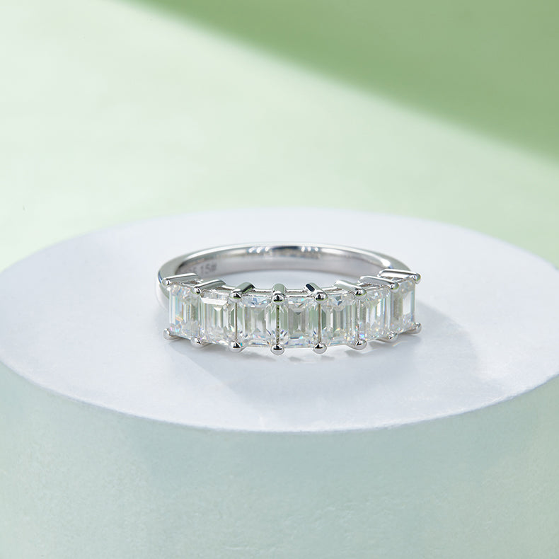 Seven 2.1 Carat Emerald Cut Moissanite Ring