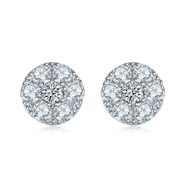 Circular Flower Core Moissanite Stud Earrings