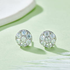 Circular Flower Core Moissanite Stud Earrings