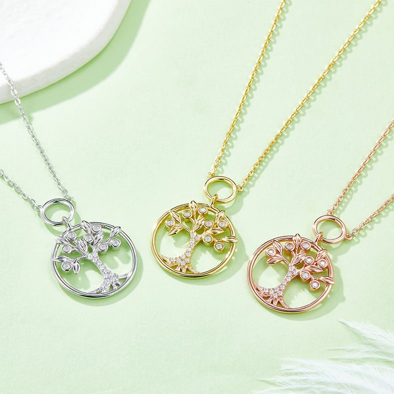 Tree of Life Circular Pendant Moissanite Necklace