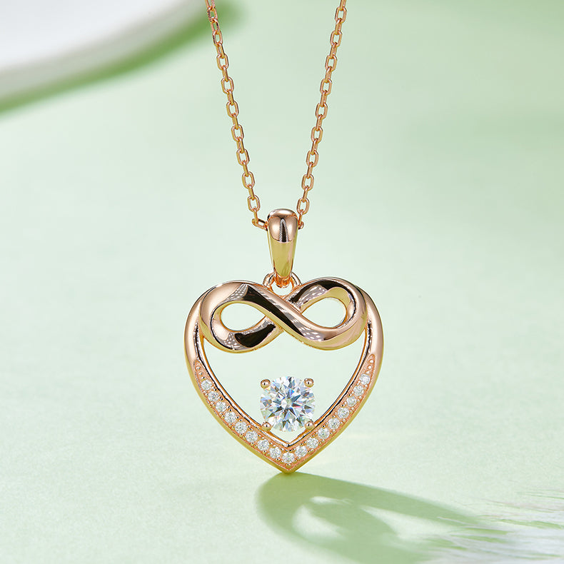 0.5 Carat Round Cut Moissanite Infinite Heart Sterling Silver Necklace