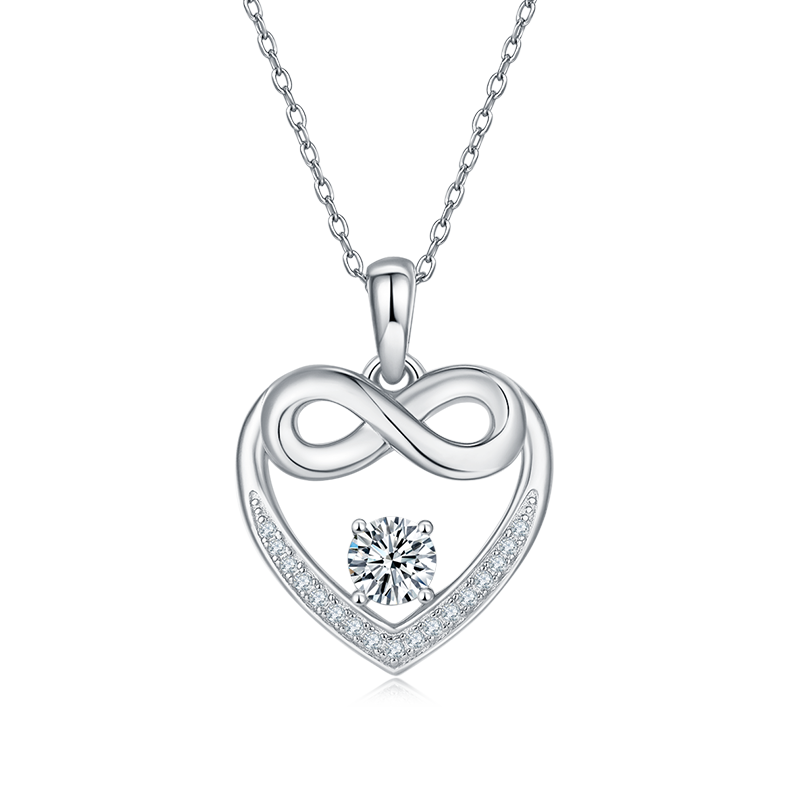 0.5 Carat Round Cut Moissanite Infinite Heart Sterling Silver Necklace