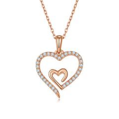 Heart in Heart Shape Pendant Moissanite Sterling Silver Necklace