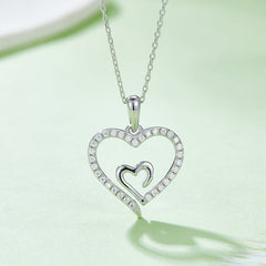 Heart in Heart Shape Pendant Moissanite Sterling Silver Necklace