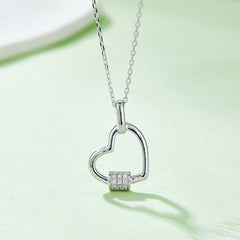 Heart Shape Lock Pendant Moissanite Sterling Silver Necklace