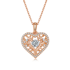 0.5 Carat Round Cut Moissanite Life Tree Heart Shape Sterling Silver Necklace