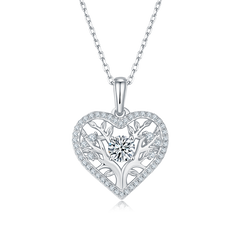 0.5 Carat Round Cut Moissanite Life Tree Heart Shape Sterling Silver Necklace