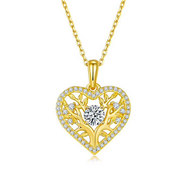 0.5 Carat Round Cut Moissanite Life Tree Heart Shape Sterling Silver Necklace