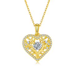 0.5 Carat Round Cut Moissanite Life Tree Heart Shape Sterling Silver Necklace